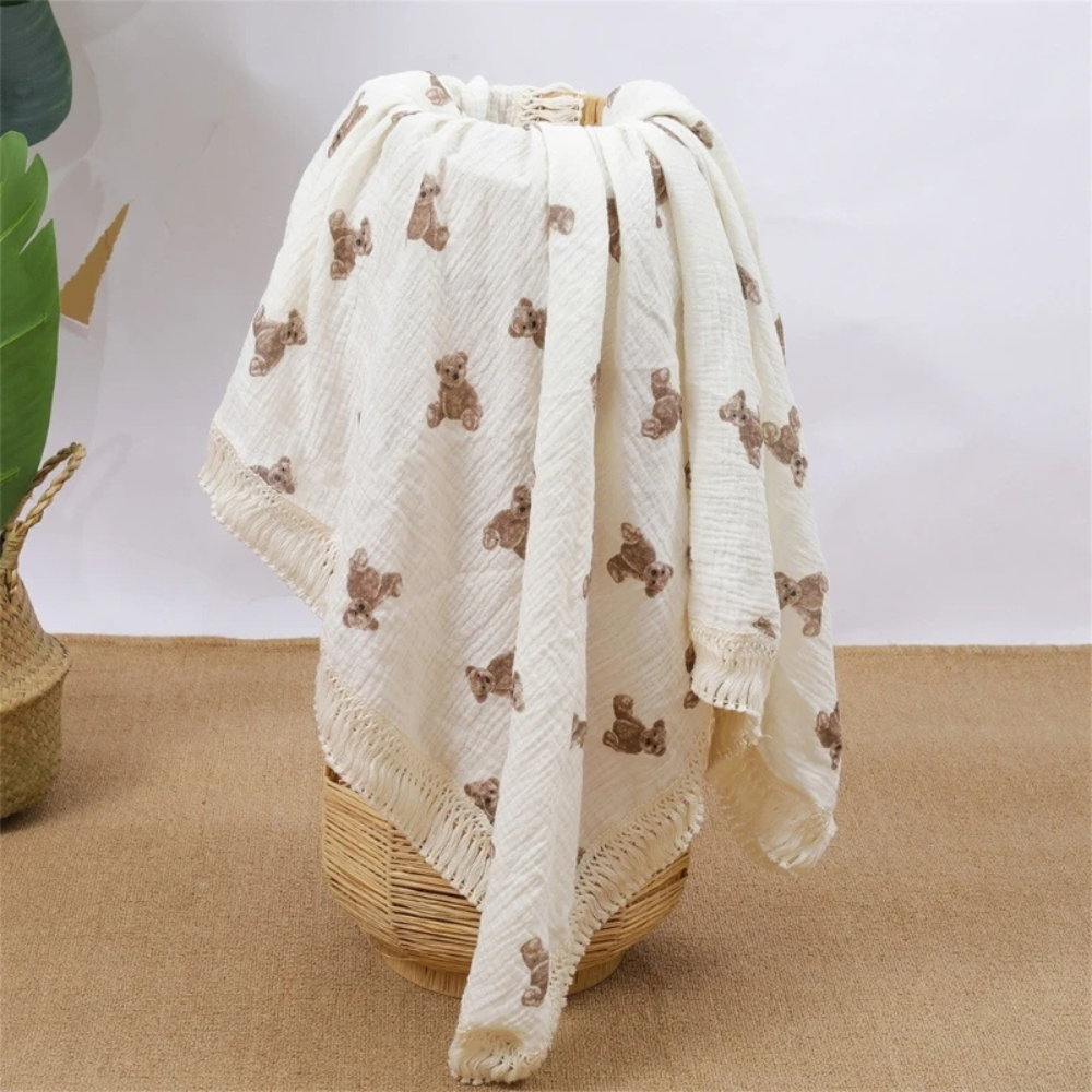 Plaid Bébé Gaze de Coton Beige Étoile pas cher