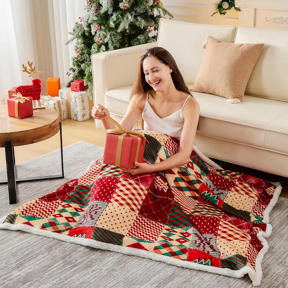 Plaid Polaire Noël Patchwork pas cher