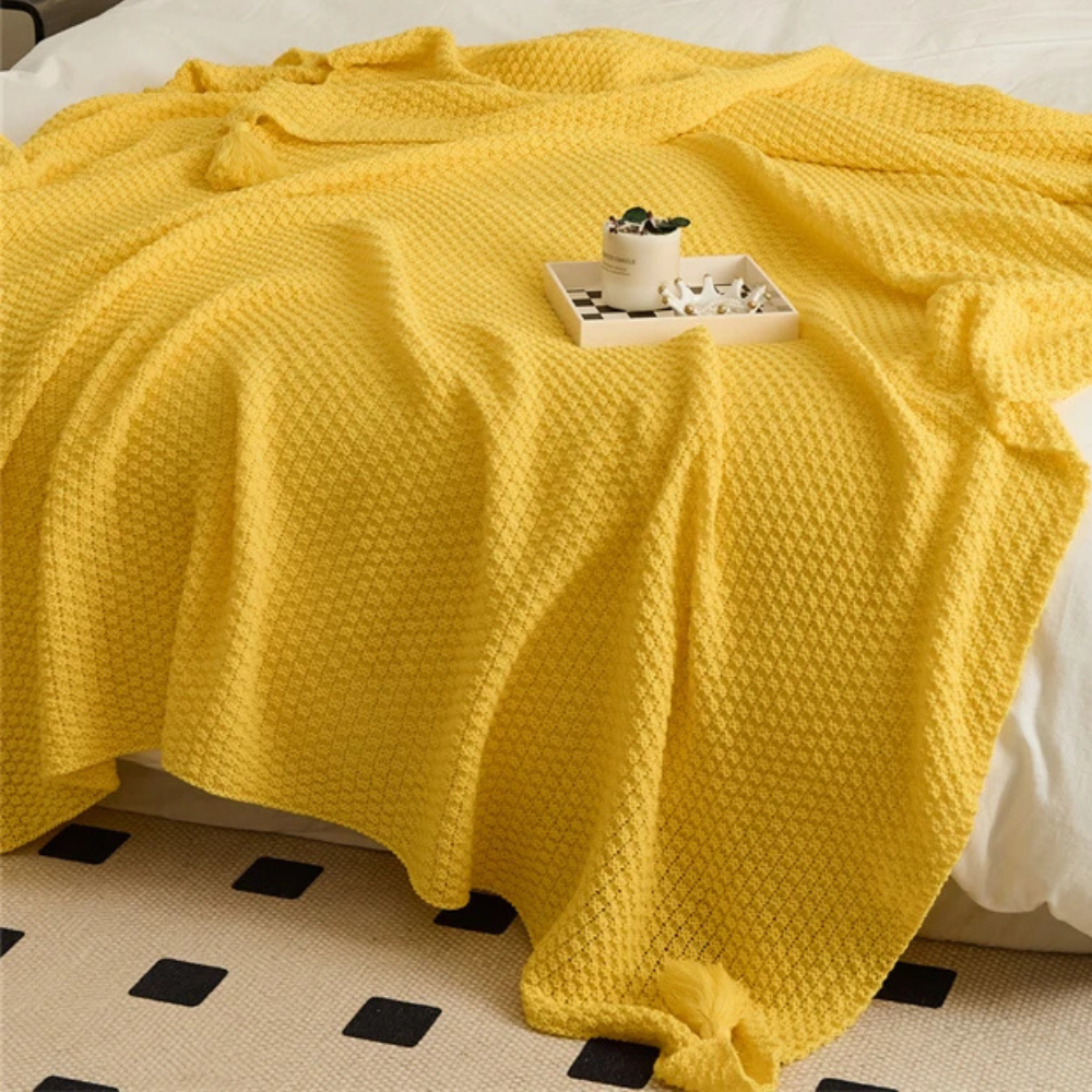 Plaid Polaire Tricot jaune