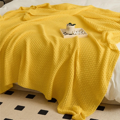 Plaid Polaire Tricot jaune