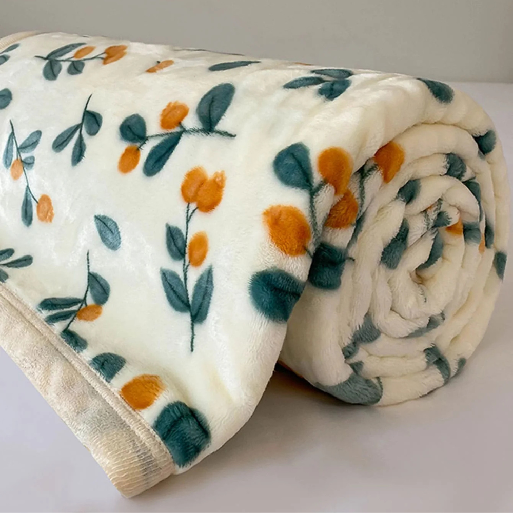 Plaid Doux Blanc Fourrure Fleurs