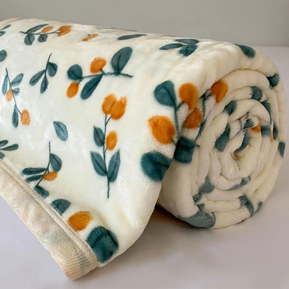 Plaid Doux Blanc Fourrure Fleurs