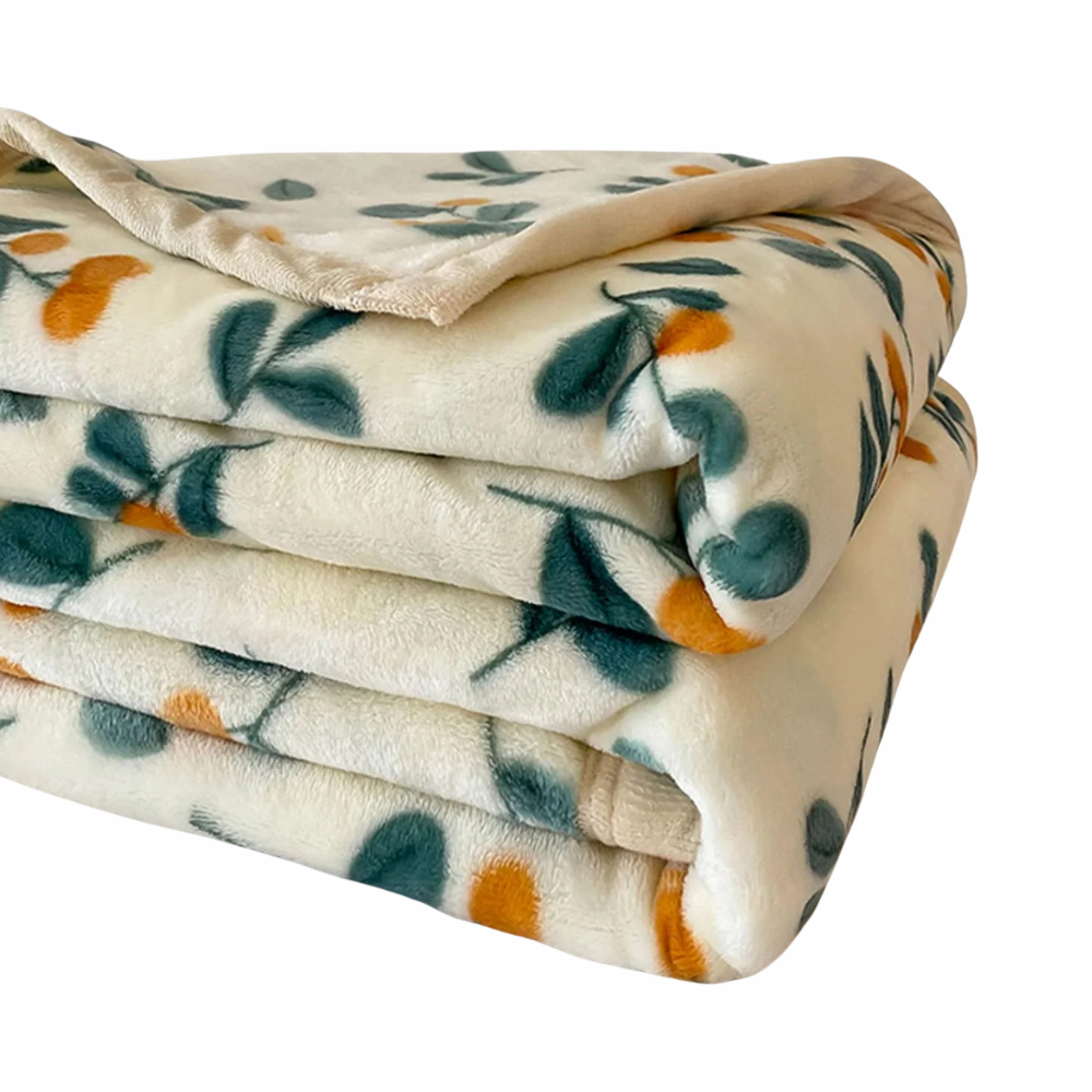 Plaid Doux Blanc Fourrure Fleurs